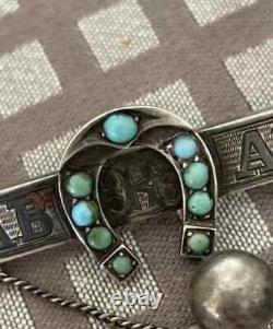 Broche de bijoux en argent impérial russe ancien 84 pour femme avec pierre de turquoise