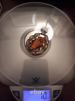 Broche en or 14 carats 56 avec pendentif de broche de rose en corail impérial russe ancien 10gr