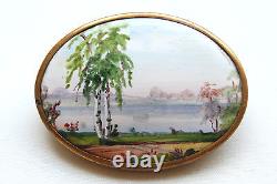 Broche impériale russe antique avec motif russe peint à l'huile de haute qualité