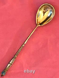 Célèbre Fabricant Belle Cloisonne Russe Argent Impérial 84 Émail Spoon Antique