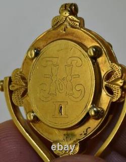 Chaîne de montre de poche impériale russe antique avec sceau Tsar Nicholas II et monogramme.