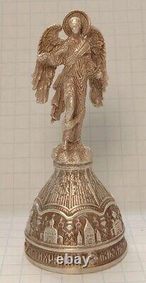 Cloche d'église antique en argent 84, ange orthodoxe, citrines, impériale russe 1908-1917