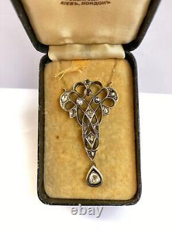 Collier pendentif en diamant naturel en or 14 carats 56 de l'antique impériale russe Fabergé