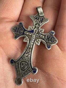 Croix antique vintage en argent 84 émaillé ? IX Russie impériale tsarisme chrétien orthodoxe