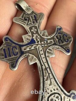 Croix antique vintage en argent 84 émaillé ? IX Russie impériale tsarisme chrétien orthodoxe