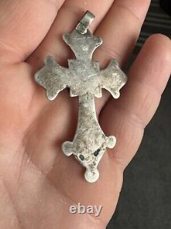 Croix antique vintage en argent 84 émaillé ? IX Russie impériale tsarisme chrétien orthodoxe