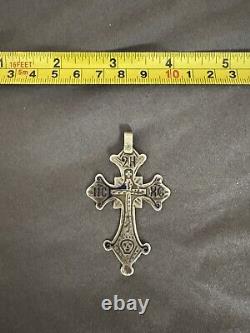 Croix antique vintage en argent 84 émaillé ? IX Russie impériale tsarisme chrétien orthodoxe