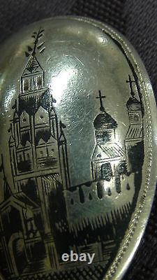 Cuillère en argent nielo impériale russe 84 du 19e siècle, églises de Moscou, poinçonnée