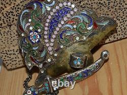 Design Faberge du 19ème siècle! Boucle de ceinture en émail cloisonné en argent 84 russe impérial