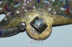 Design Faberge du 19ème siècle! Boucle de ceinture en émail cloisonné en argent 84 russe impérial