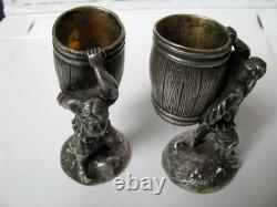Deux Original Antique Russe Impérial Décoratif Sterling Argent Goblet Wine Cup