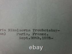 Document signé de la princesse impériale Maria Nikolaovna Troubetskoy de la royauté russe