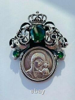 Énorme Antique Russe Imperial Sterling Silver 84 Femmes Bijoux Pendentif Icon 32gr
