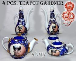 Ensemble de théière en porcelaine russe impériale avec tasse, assiette, carafe et peinture dorée