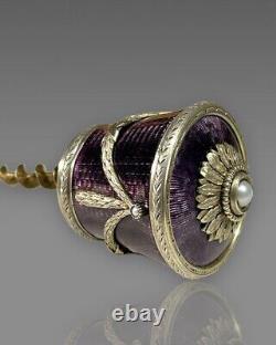 FABERGE. Poignée antique. Argent, émail, guilloché. Impérial russe 1890-1899