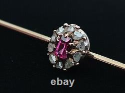 Faberge Brooch Pin Impérial Russe Or 14k 56 Birmanie Mine Rubis Bijoux Diamant