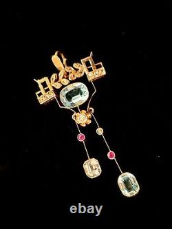 Faberge Era Imperial Russe Pendentif Pin 56 Gold Tsar Romanov 14k Bijoux