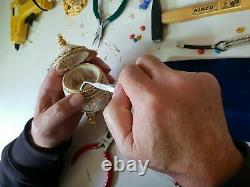 Fabrege Antique Impérial Russe Faberge Goose Oeuf Musique Boîte À Bijoux En Or 24k Hm