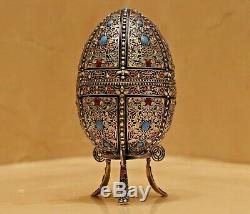 Fabrege Antique Russian Imperial Argent 84 Cloisonné Easter Egg