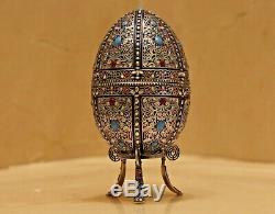Fabrege Antique Russian Imperial Argent 84 Cloisonné Easter Egg