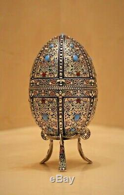 Fabrege Antique Russian Imperial Argent 84 Cloisonné Easter Egg