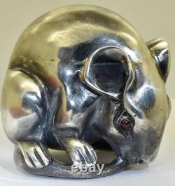 Figurine de souris en argent doré, rubis et pierres précieuses Fabergé de l'ancienne Russie impériale.