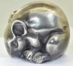 Figurine de souris en argent doré, rubis et pierres précieuses Fabergé de l'ancienne Russie impériale.