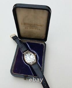 Fine Antique Impériale Russe H Moser & Cie 14k Gold Tonneau Wristwatch C. 1910