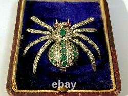 Fourmi. Impérial Russe Faberge Spider Brooch 14k 56 Diamants D'or Ruby & Emeraudes