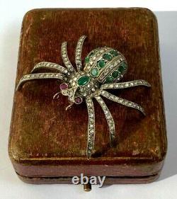 Fourmi. Impérial Russe Faberge Spider Brooch 14k 56 Diamants D'or Ruby Emeraudes #