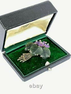 Fourmi. Rare Impérial Russe Faberge 14k Or 56 Jade Diamond Améthyste Lady Brooch