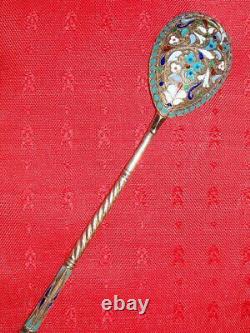 Grand Monogram Russie Spoon Cloisonne Émail Argent 84 Antiquités Impériales Russes