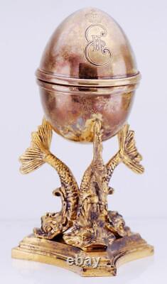 Horloge de bureau en forme d'oeuf de Pâques impérial russe antique en argent doré à verge fusée c1790's.