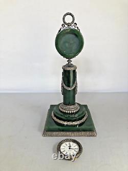 Horloge russe, style impérial en néphrite avec argent sterling