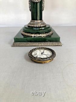 Horloge russe, style impérial en néphrite avec argent sterling