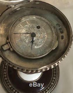Hou La La! Antique Imperial Russian 84 Argent Et Émail Verge D'oeuf De Pâques Fusée Horloge De Bureau