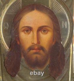 Icône antique russe impériale de Jésus-Christ en argent sterling et or (#5000)