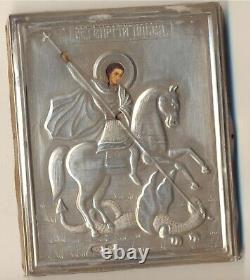 Icône impériale russe antique en argent sterling de Saint Georges le Victorieux (700)