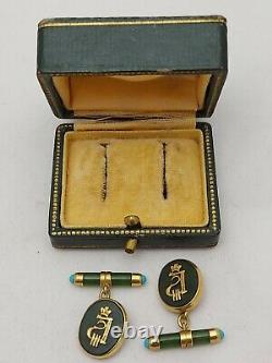 Impérial Russe Faberge Argent Jade Turquoise Boutons De Manchette Monogram Alexander III