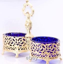 Impérial Russe Faberge Gilt Argent Cobalt Bleu Cristal Caviar Pour Tsar