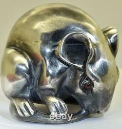 Impérial Russe Faberge Jewelled Argent Rubis D'or Mouse Figurine Paperweight