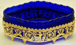 Impérial Russe Faberge Rapport Gild Argent Cobalt Bleu Caviar Porte-caviar