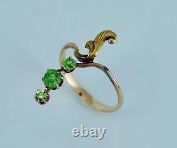 Imperial Russian 14k Green Demantoid Garnet Ring Moscou Art Nouveau Antique 56