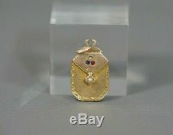 Imperial Russian 56 Or Médaillon Pendentif Ruby Perle Sapphire Photo Witht Box