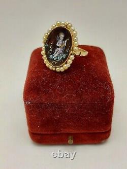 Imperial Russian Faberge 18k 72 Peinture À La Main Perles D’émail Ladys Ring