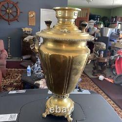 Magnifique grand samovar en laiton antique impérial russe daté