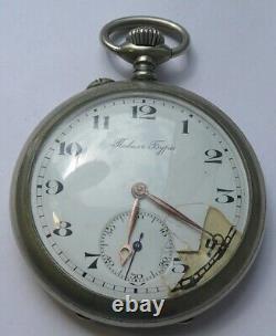 Montre de poche antique de la Première Guerre mondiale avec monogramme de Pavel Bure, horloger impérial russe, fonctionnelle.