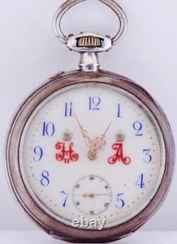 Montre de poche antique impériale russe Tsar Nicolas II Impératrice Alexandra Monogramme