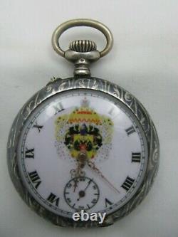 Montre de poche en argent niello impériale antique de Russie de la famille Romanov