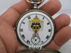 Montre de poche en argent niello impériale antique de Russie de la famille Romanov